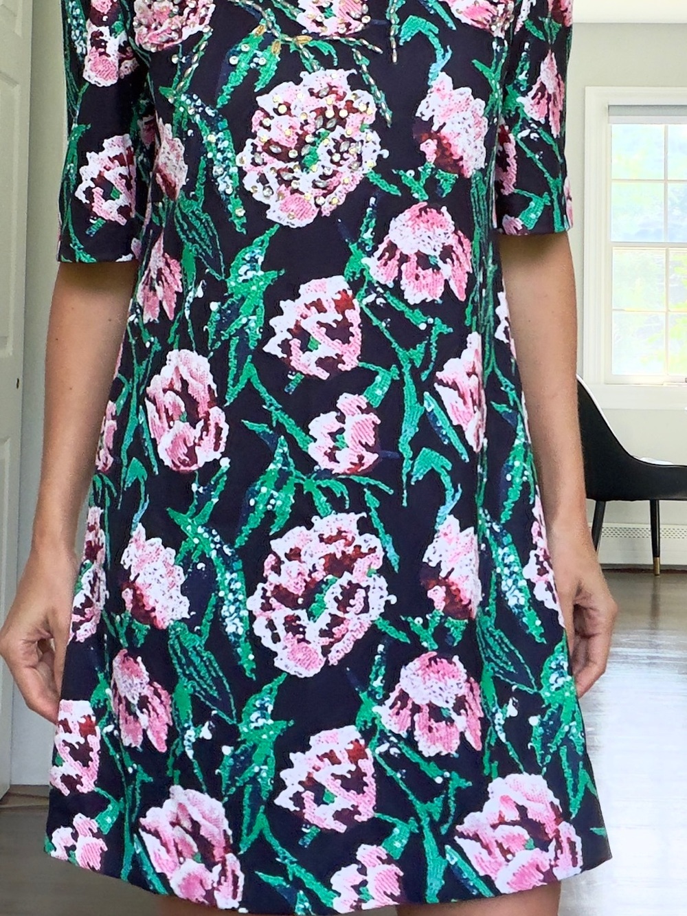 Embroidered Floral A-Line Dress with Pink tulips🌷